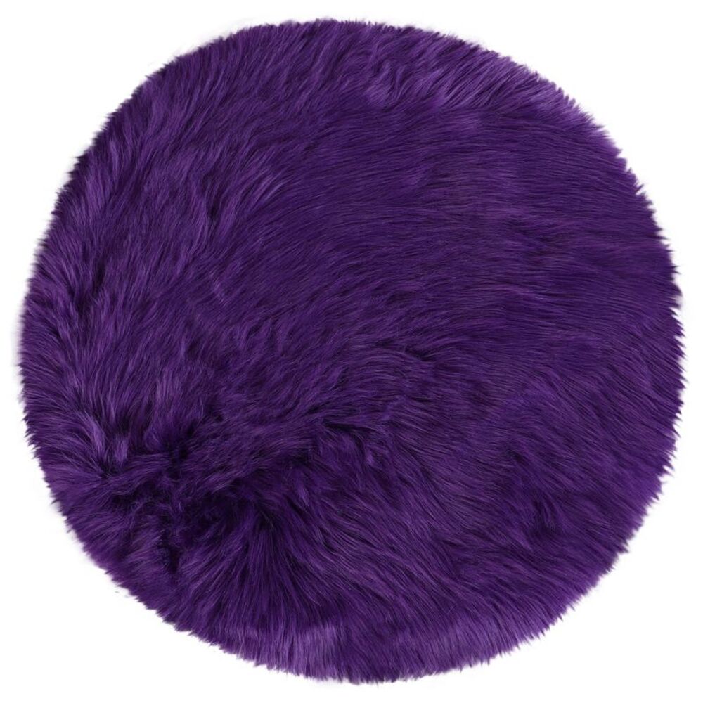 Faux Fur Round Rug Fluffy Area Rugs for Bedroom 2 x 2 Feet Purple